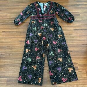 Farm Rio for Anthropologie jumpsuit with heart pattern in XL NWT